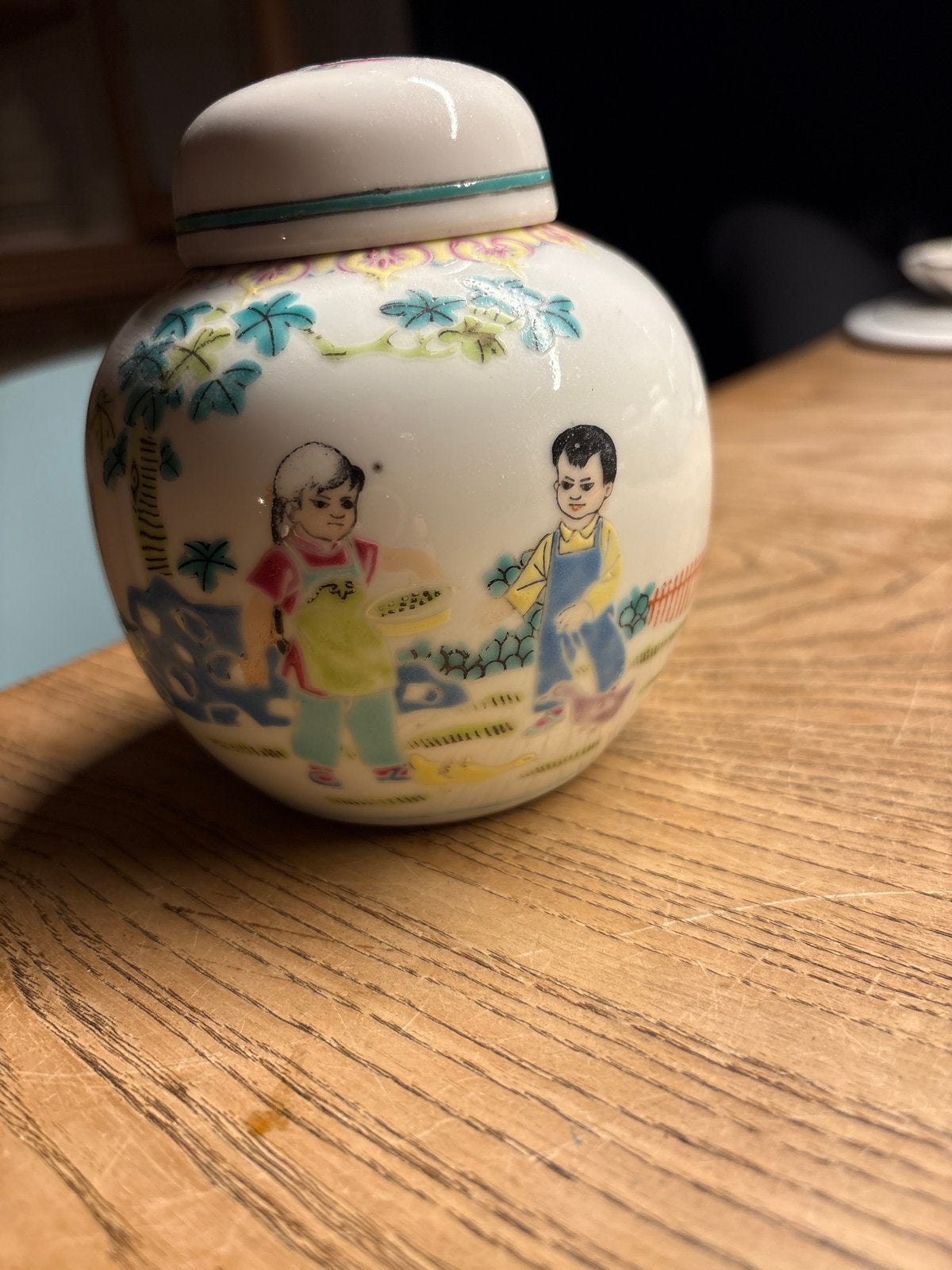 Vintage Chinees Gemberpotje - Handgeschilderd met Kinderen, Ophalen