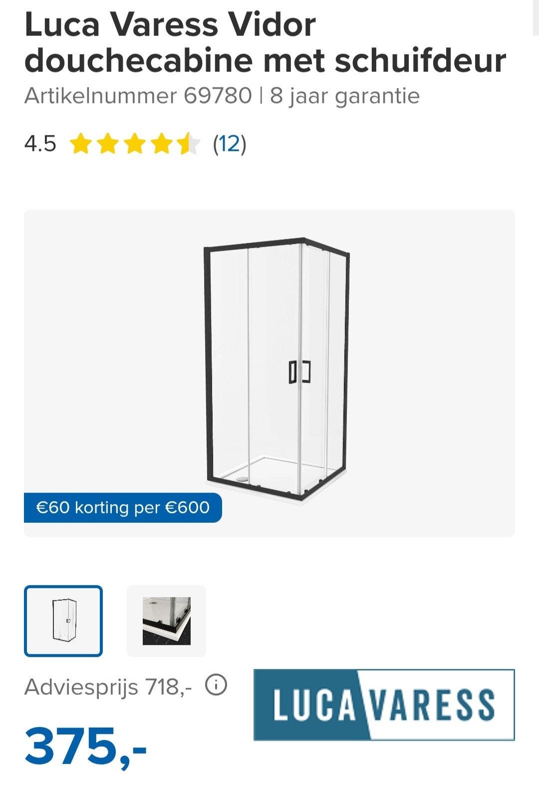 Douchecabine met schuifdeuren, Doe-het-zelf en Verbouw, Sanitair, Ophalen, Nieuw, Douche