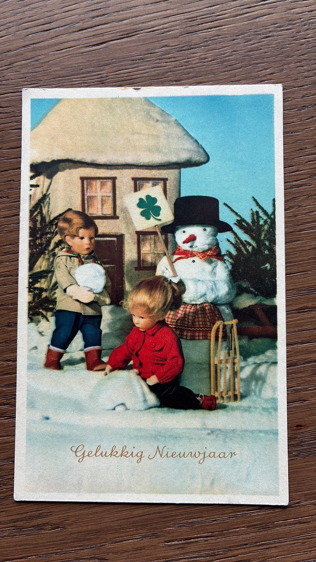 Nieuwjaar. 2 poppen en sneeuwman., Ophalen of Verzenden, Ongelopen, Overige thema's