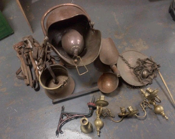 Diverse koperen en messing antieke voorwerpen, Antiek en Kunst, Ophalen, Koper