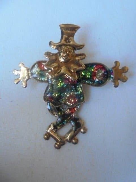 Vintage broche clown beweegbare benen, Overige materialen, 4 tot 7 cm, Overige kleuren, Ophalen of Verzenden