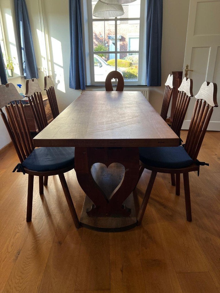 Unieke Charles Eyck eettafel met 7 stoelen, Antiek en Kunst, Ophalen