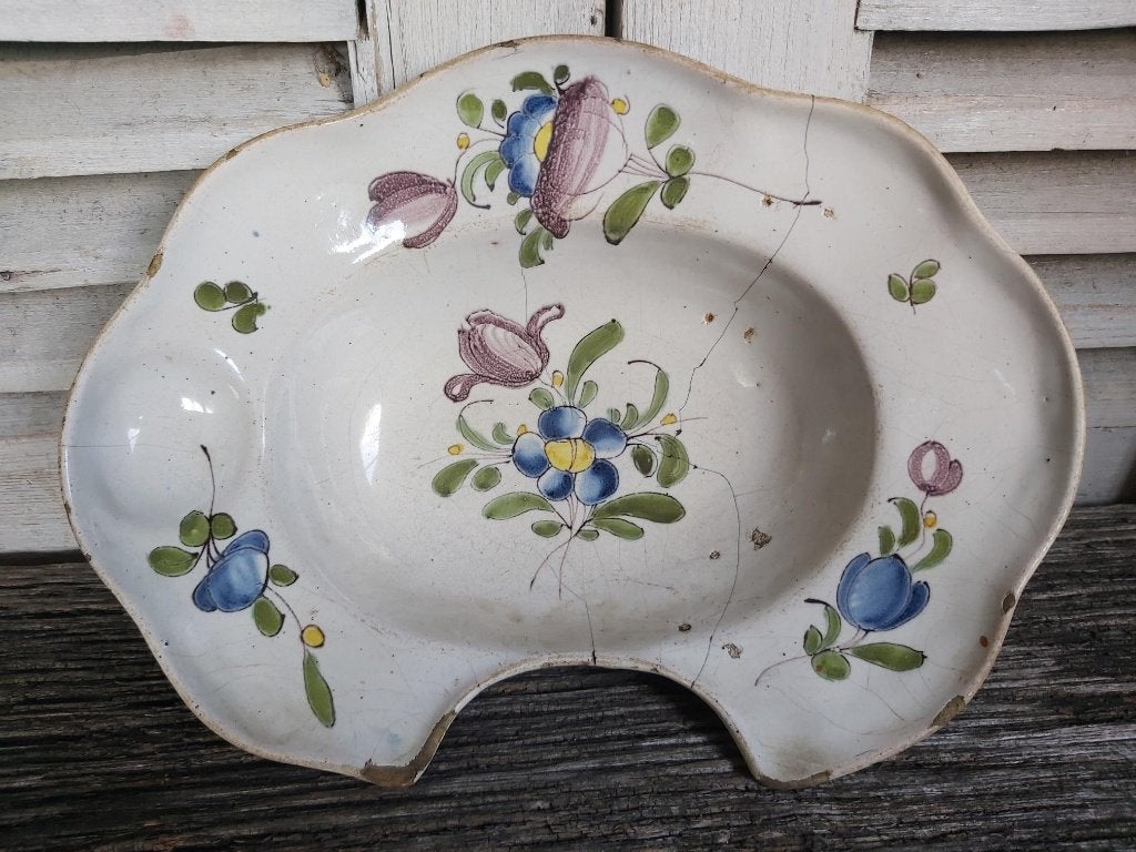 Antieke franse faience scheerkom / barbiere - met nietjes, Antiek en Kunst, Ophalen of Verzenden