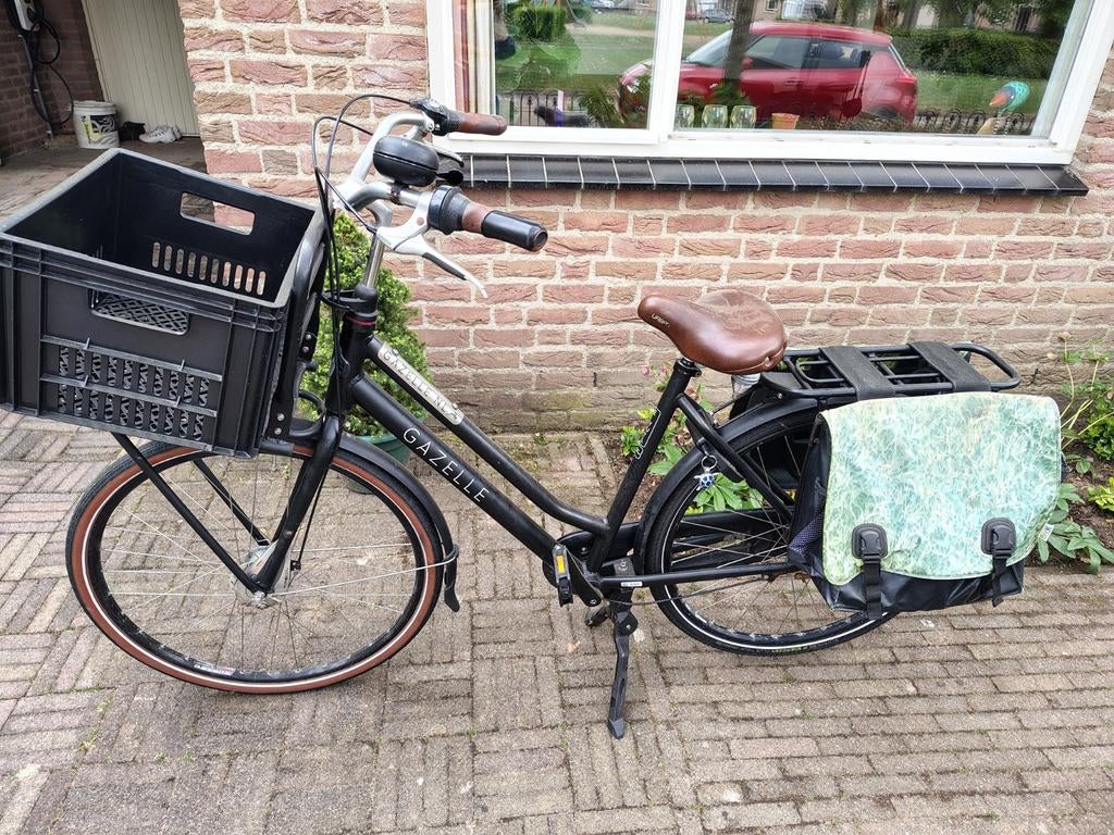 Gazelle Heavy Duty Damesfiets met krat en fietstassen, Ophalen, Versnellingen, Gazelle, Trommelrem