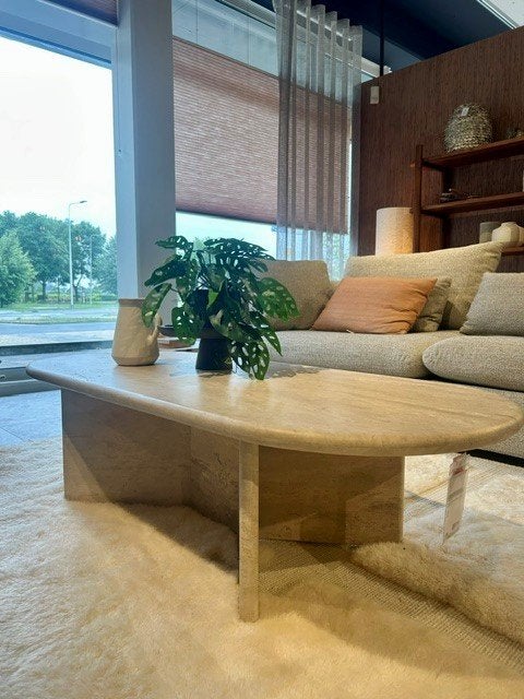 Salontafel massief travertin, Ophalen, 100 tot 150 cm, Nieuw, 50 tot 100 cm
