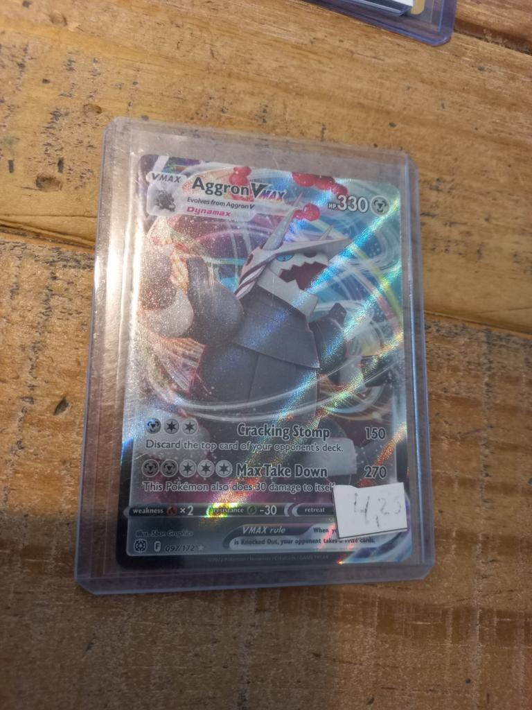 Aggron vmax, Hobby en Vrije tijd, Verzamelkaartspellen | Pokémon, Ophalen of Verzenden, Zo goed als nieuw, Losse kaart, Foil