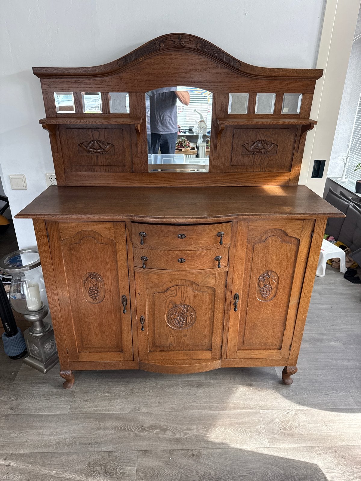 Antiek Eiken Dressoir met Spiegelopzetstuk, Ophalen