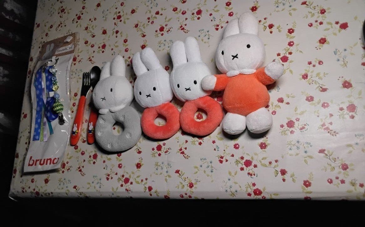 Nijntje knuffels, rammelaars en bestekset, Met doos, Overige merken, Konijn, Nijntje