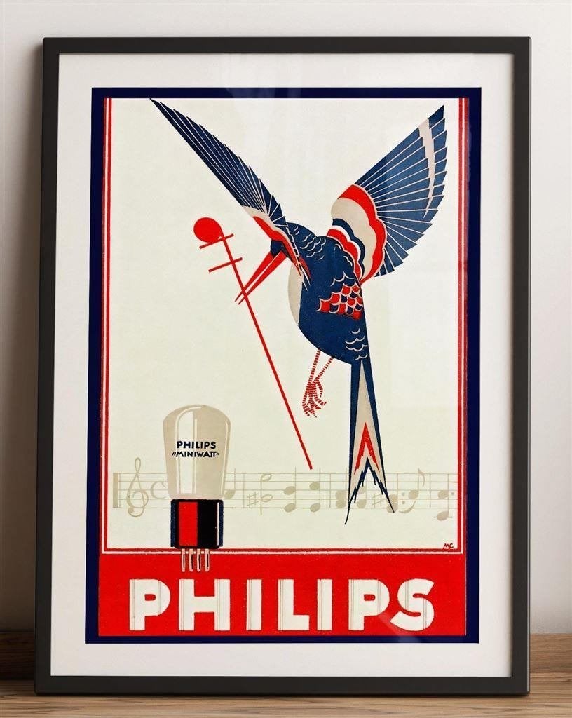 Grote PHILIPS Miniwatt Radio Reclame Affiche Poster, Verzamelen, Verzenden, Overige typen