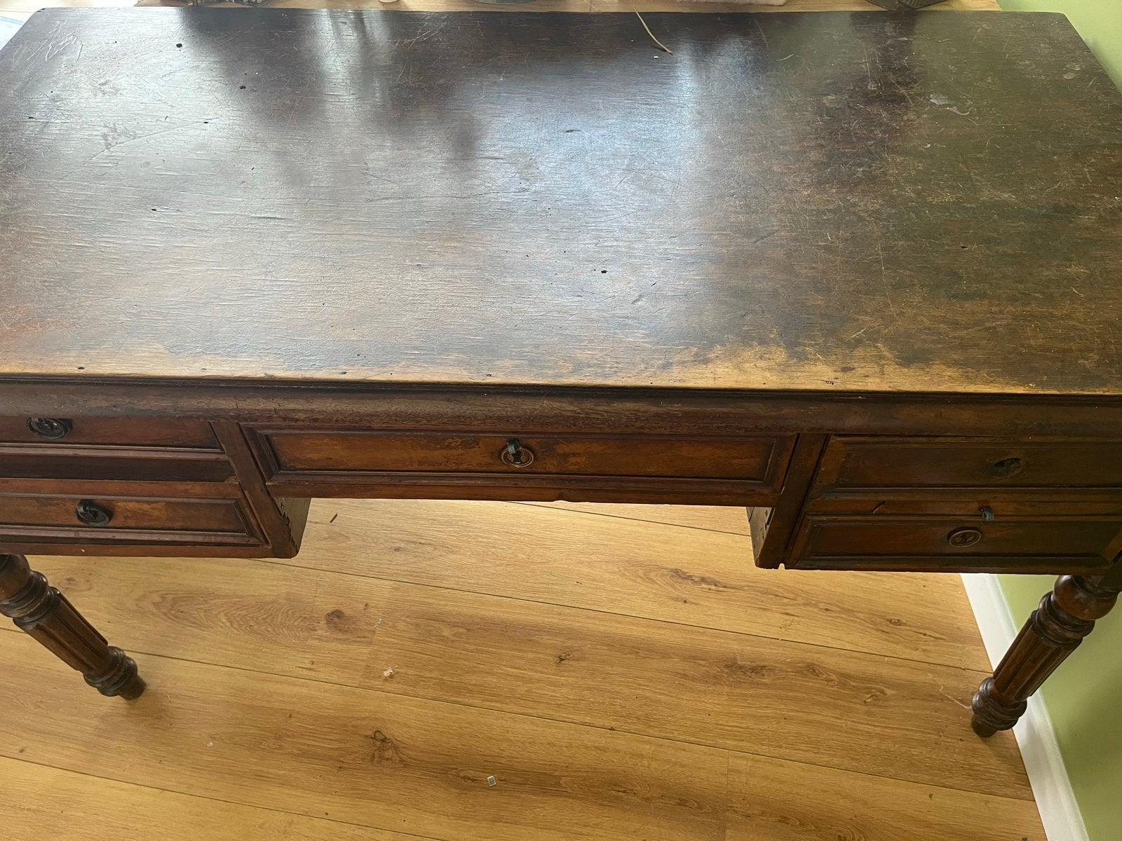 Antiek houten bureau met lades - opknapper, Ophalen of Verzenden