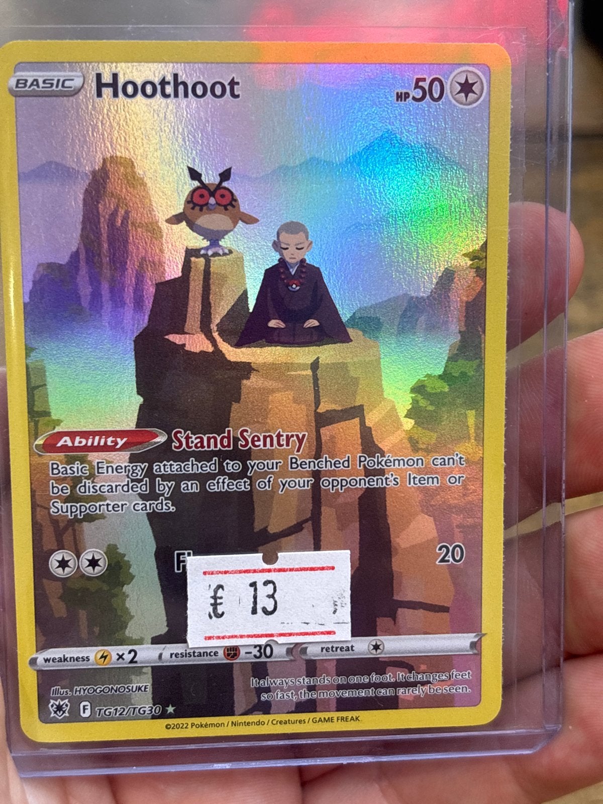 Hoothoot TG12 Pokémon Kaart - Crown Zenith Trainer Gallery, Ophalen of Verzenden, Zo goed als nieuw, Losse kaart, Foil