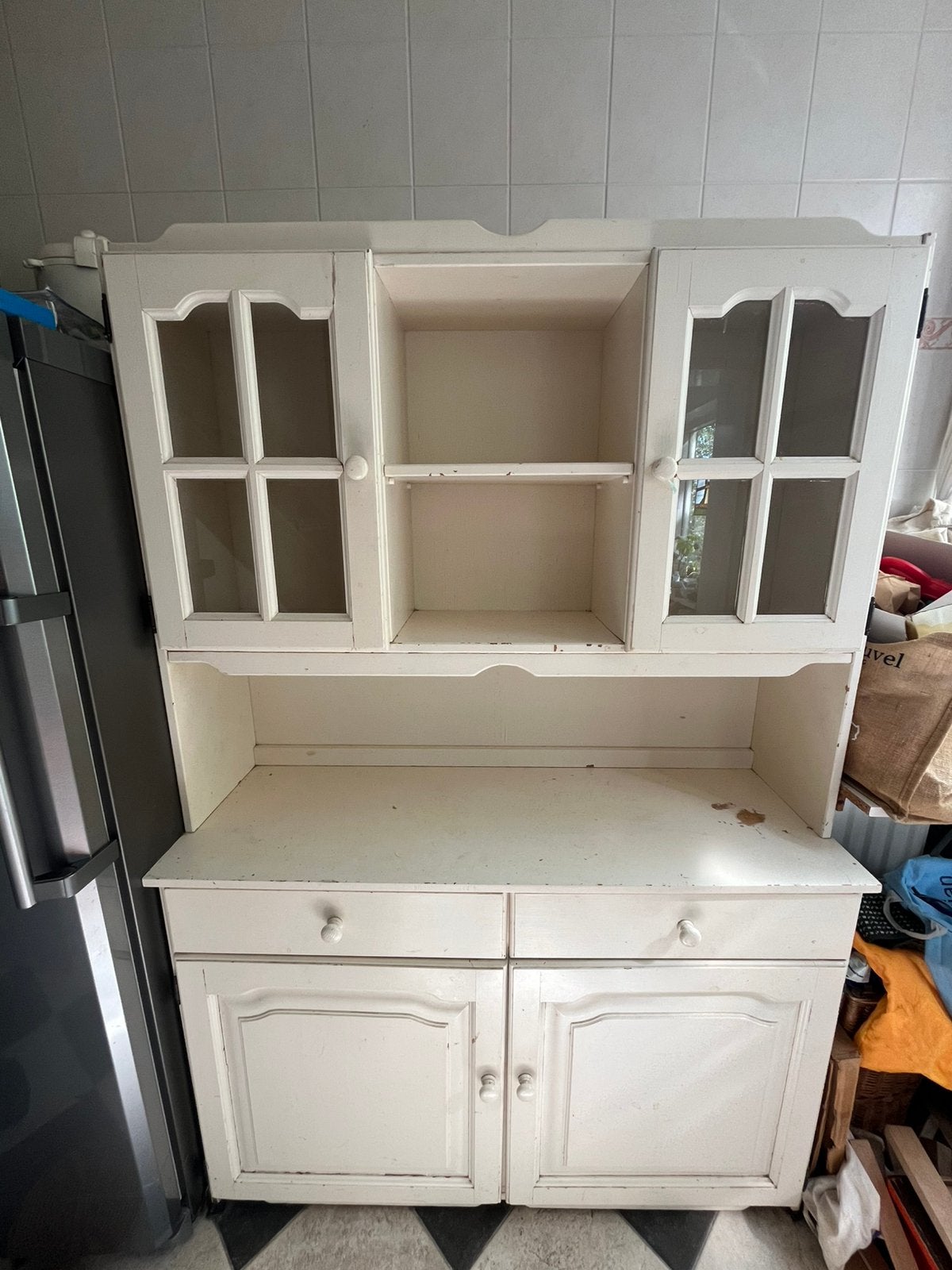 Witte antieke buffetkast, Ophalen, Gebruikt, 100 tot 150 cm, 150 tot 200 cm