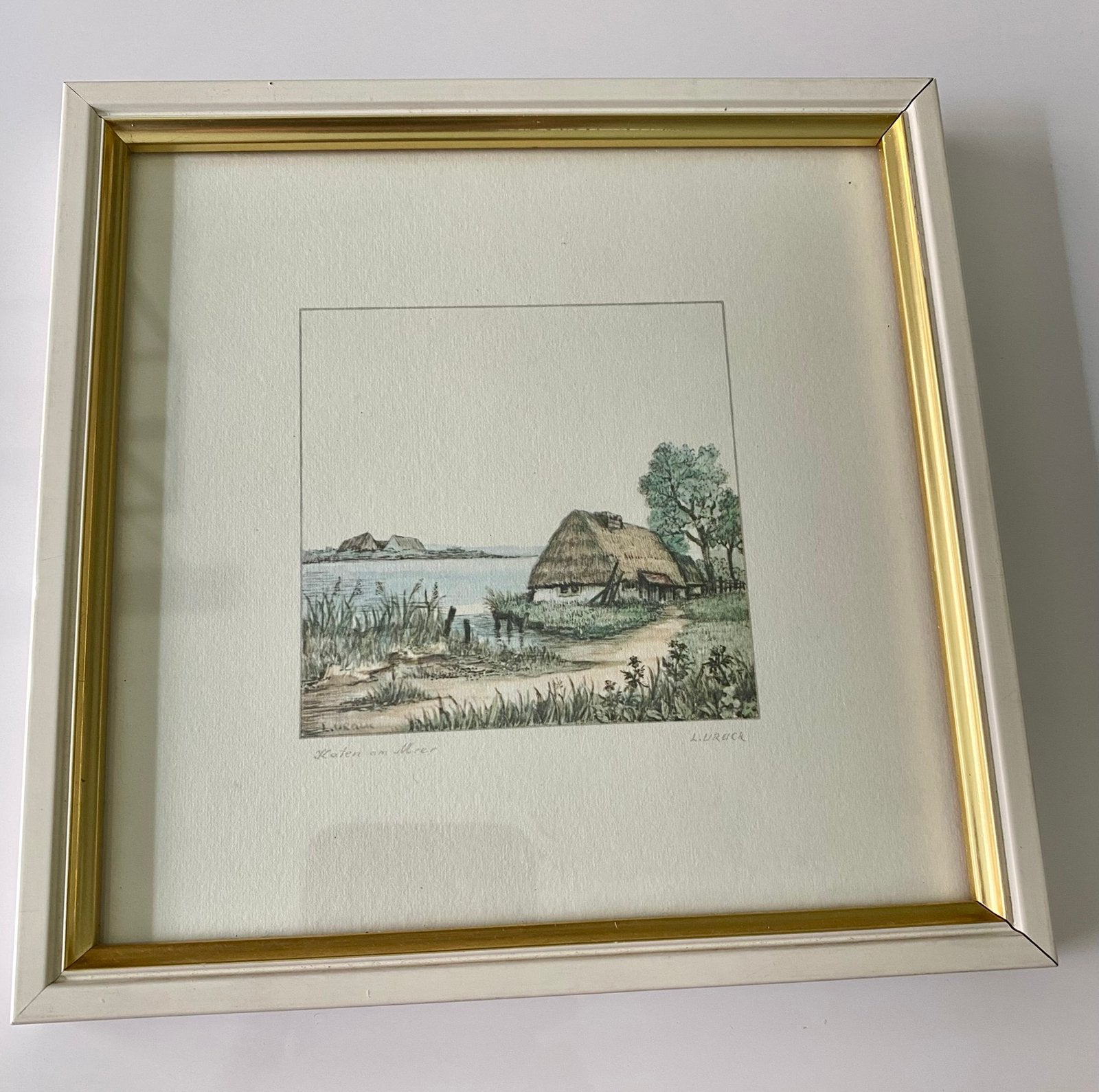 Ets uit 1900; Ludwig Urack gesigneerd. Huisje aan zee Antiek, Antiek en Kunst, Kunst | Etsen en Gravures, Verzenden