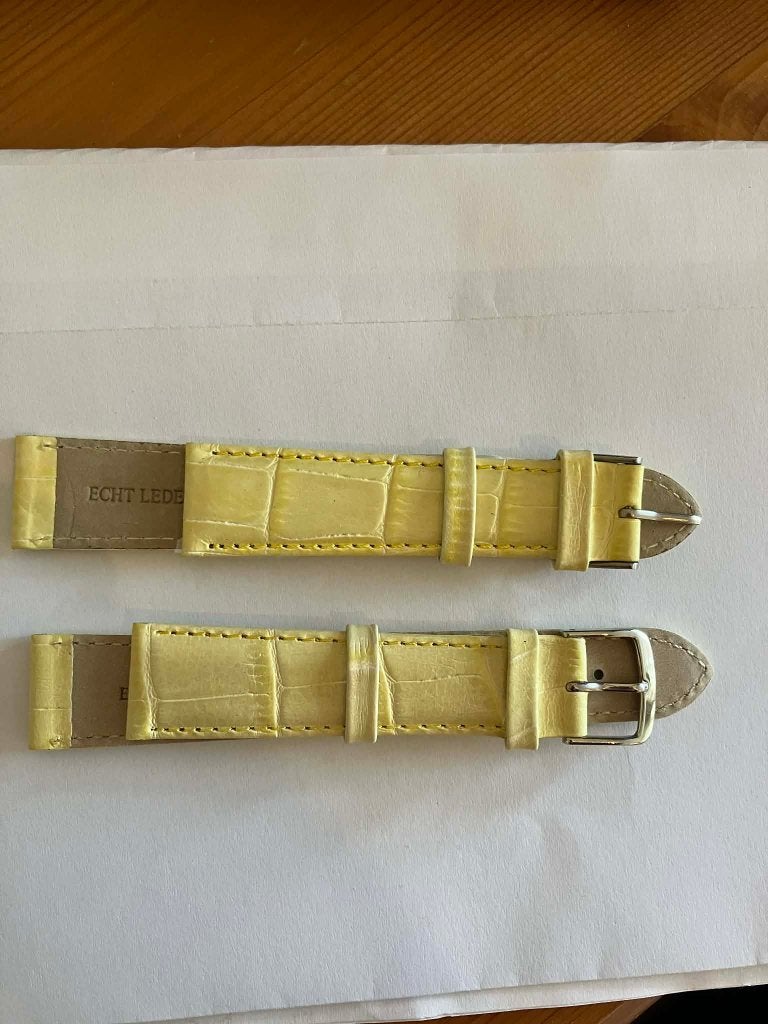 Nieuwe horlogebandjes van écht leer 18mm - Geel, Sieraden, Tassen en Uiterlijk, Horloges | Dames, Overige merken, Leer, Polshorloge