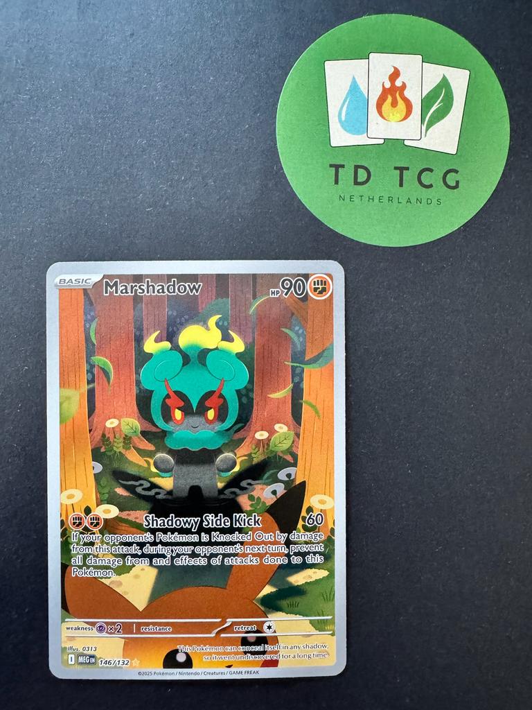 Pokémon kaart Marshadow 146/132 - Mega Evolution, Ophalen of Verzenden, Zo goed als nieuw, Losse kaart