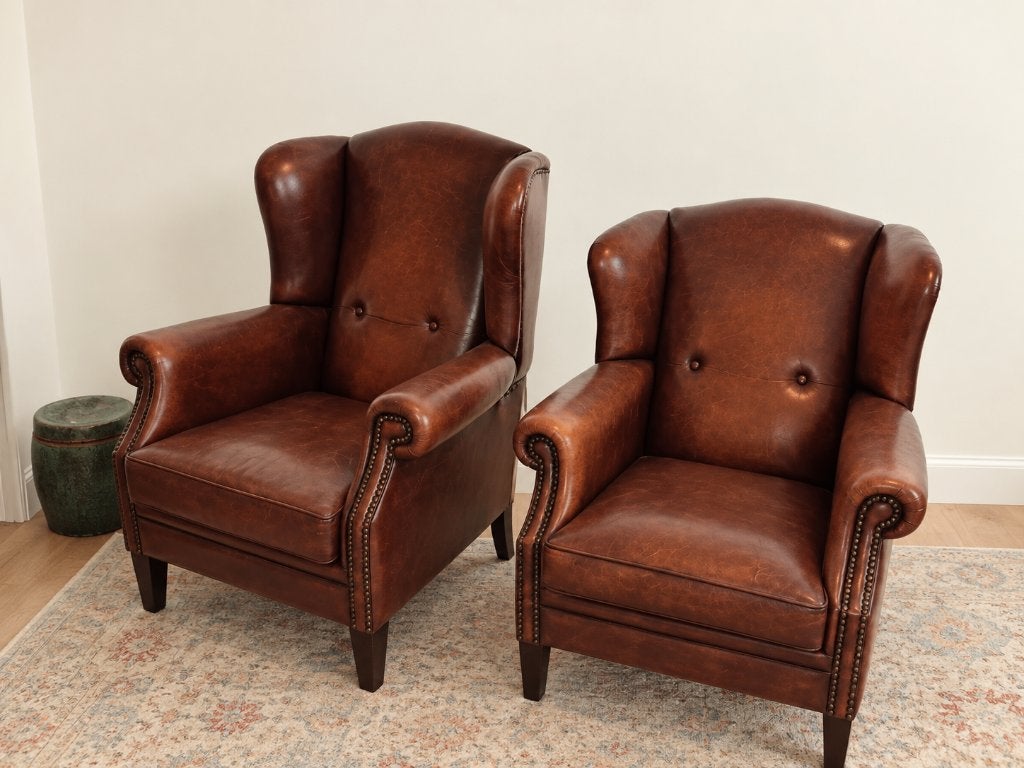 Twee leren fauteuils, Ophalen, Gebruikt, 75 tot 100 cm, Engelse/ landelijke stijl
