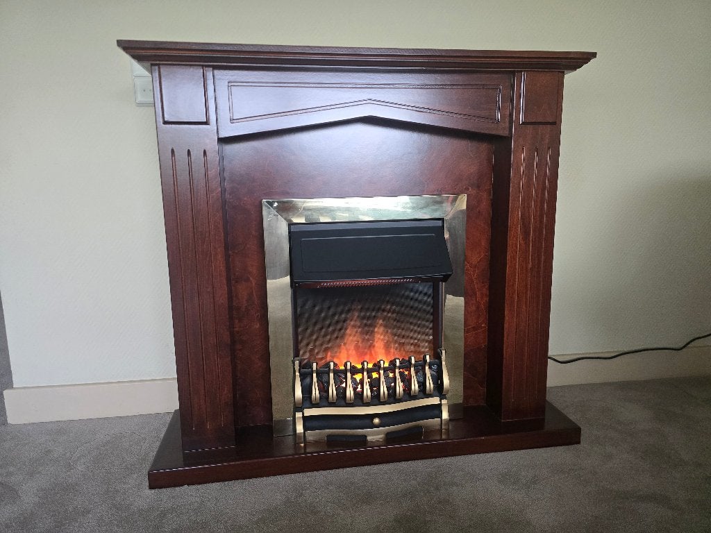 Dimplex Elektrische sfeerhaard met schouw - mahogany, Ophalen, Gebruikt, Vrijstaande haard, Elektrische haard