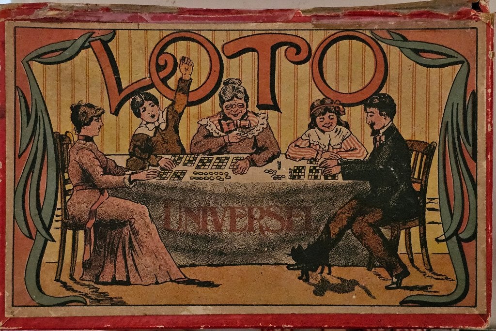 Antiek Frans LOTTO BINGO KIENEN spel speelgoed, Antiek en Kunst, Ophalen of Verzenden