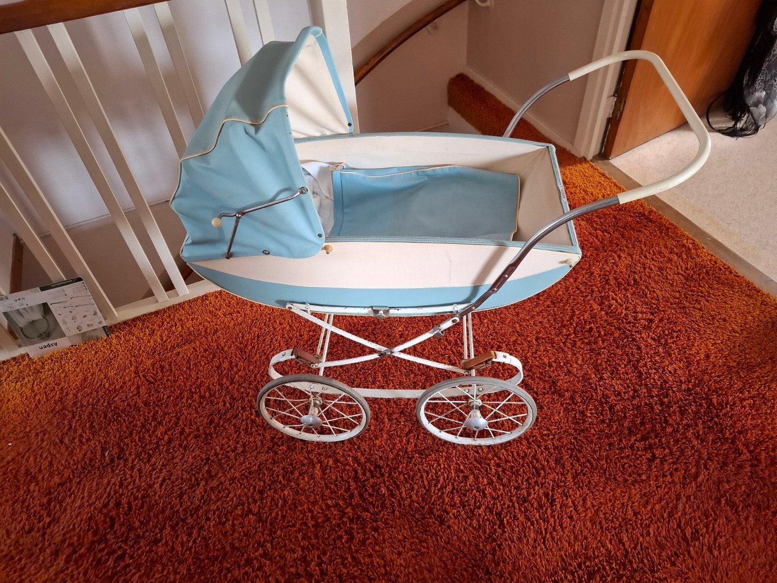 Vintage kinderwagen - Blauw en wit, Ophalen, Gebruikt, Kinderwagen, Overige merken