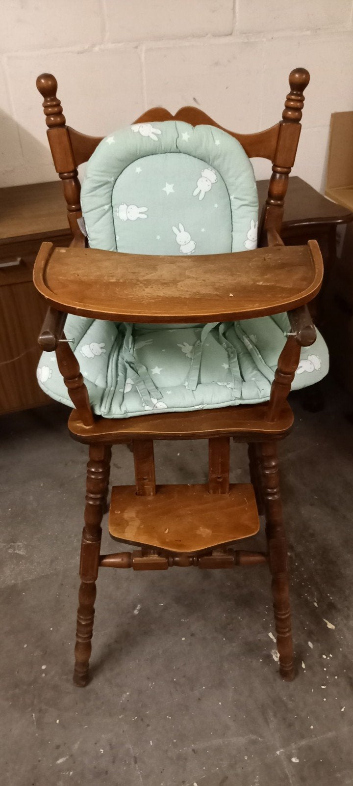 Vintage houten kinderstoel met eetblad, Ophalen, Gebruikt, Overige typen, Afneembaar eetblad