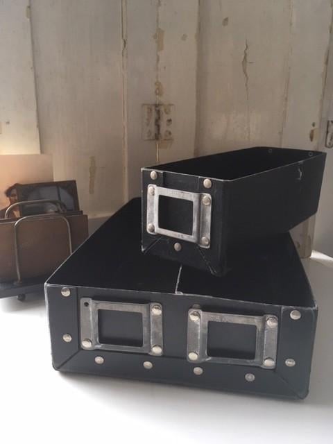 Brocante Franse zwarte archiefdoosjes, Ophalen of Verzenden