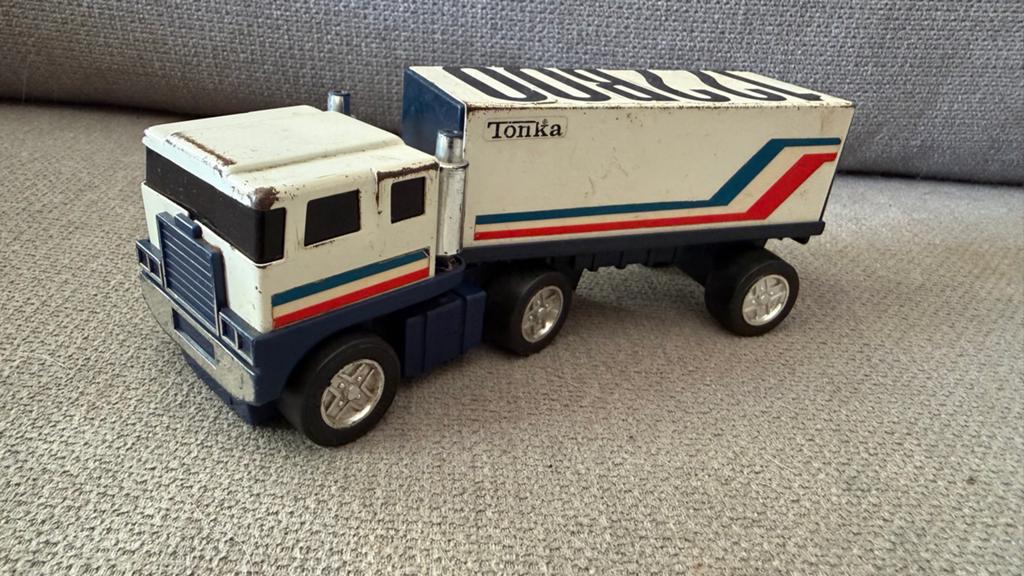 Vintage Tonka Vrachtwagen met Trailer - Made in Japan, Ophalen of Verzenden, Gebruikt