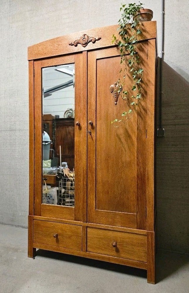 🏷 OPRUIMING Antieke eiken Art Deco meidenkast vintage kast, Ophalen of Verzenden