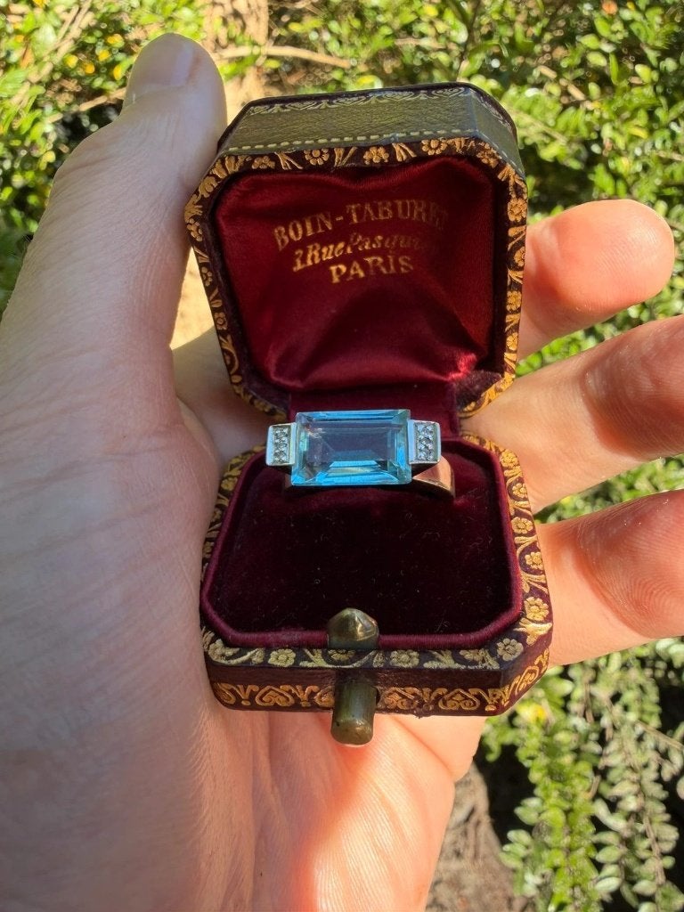 Zilveren ring met blauwe topaas en diamanten, 18 tot 19, Ophalen of Verzenden, Zo goed als nieuw, Met edelsteen
