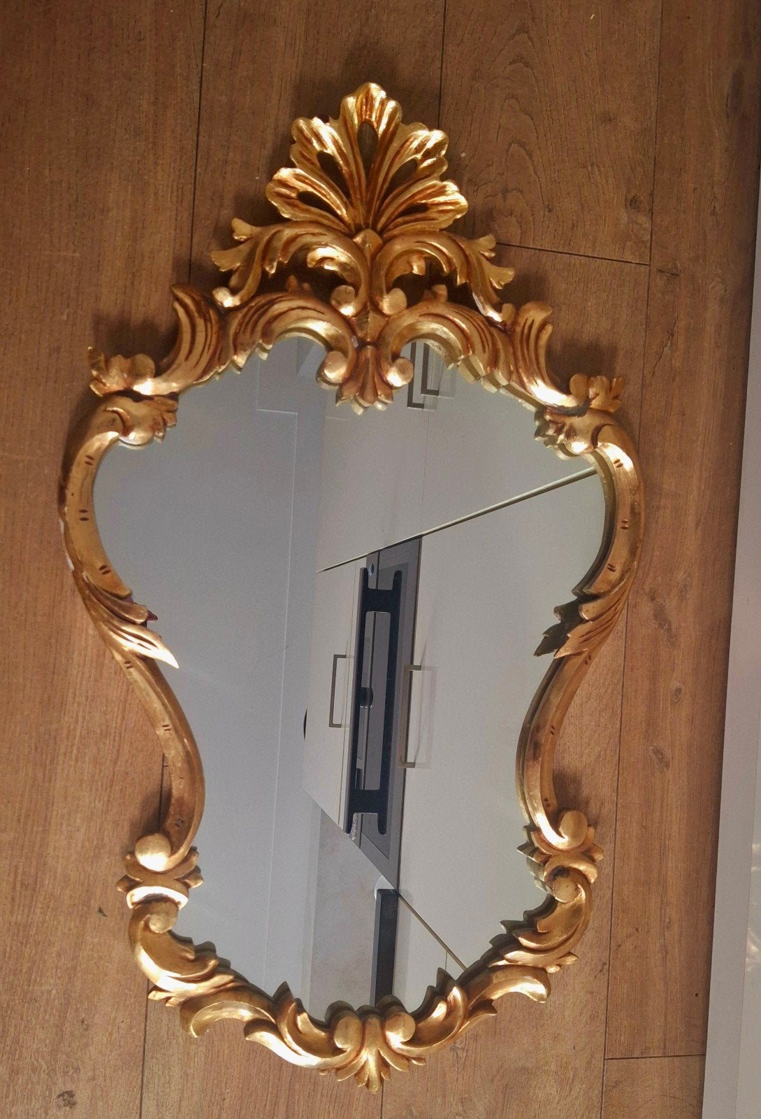 Prachtige Vintage Kuifspiegel / Barokspiegel Goud (77x47 cm, Antiek en Kunst, Antiek | Spiegels, Ophalen of Verzenden, Rechthoekig