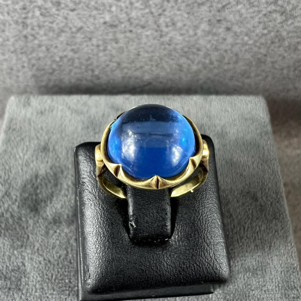 Gouden Ring | 14k | 4,23g |ronde blauwe steen|14,75| 408540, Sieraden, Tassen en Uiterlijk, Ringen, Gebruikt, Ophalen of Verzenden