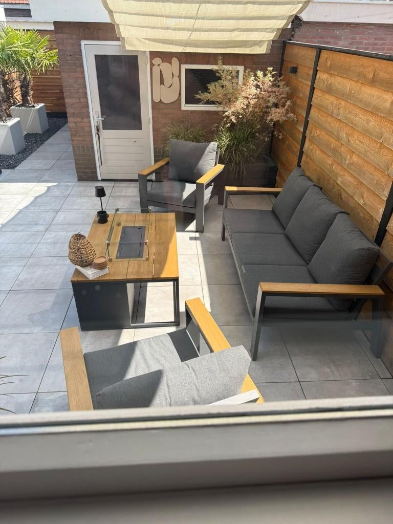 LUXE SET: Lifestyle Loungeset + Cosi Vuurtafel!, Ophalen, 5 zitplaatsen, Aluminium, Loungeset