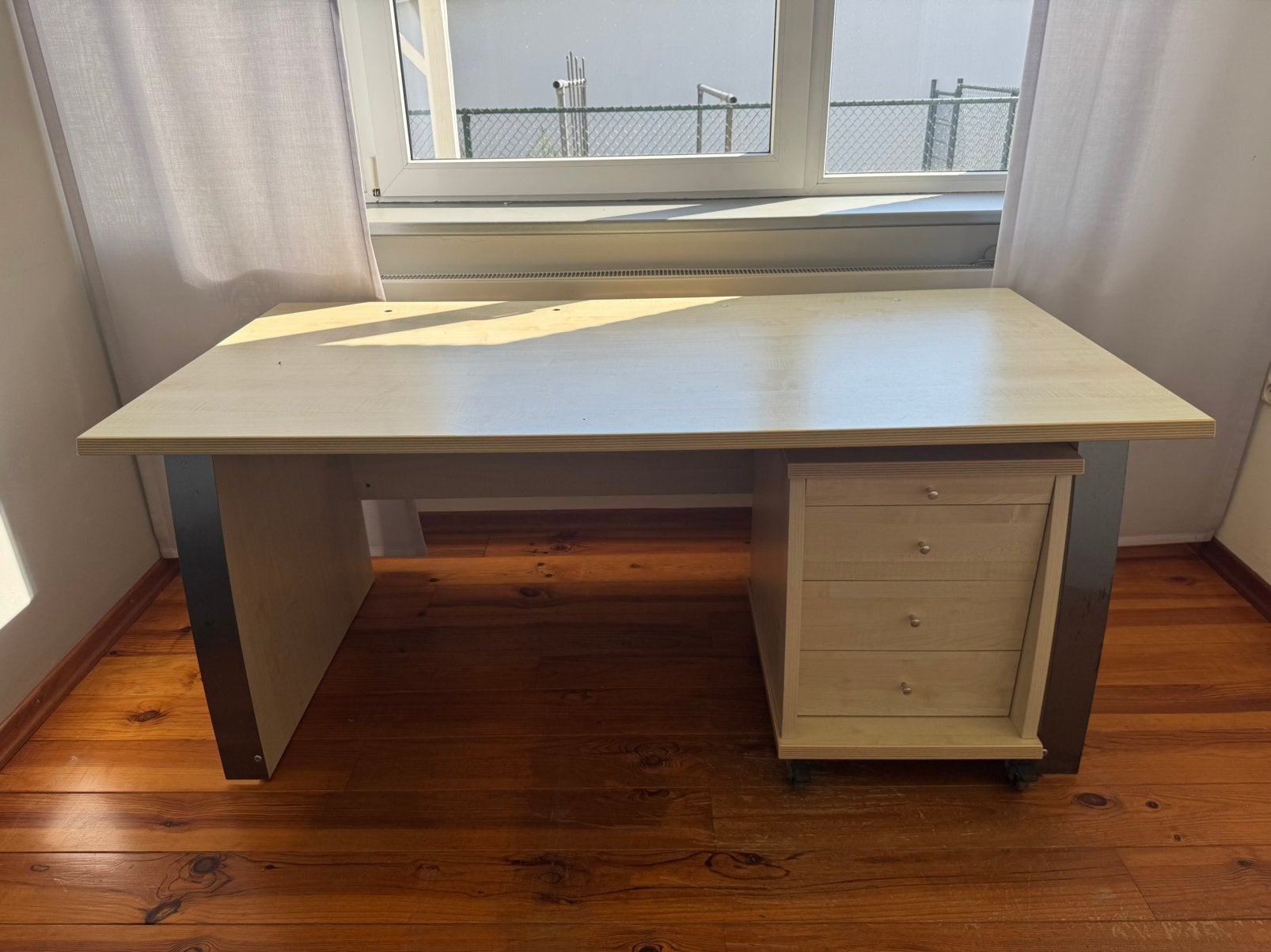 Buro bureau 160x80cm met ladekastje op wielen, Ophalen, 160 cm, Gebruikt, Met lades