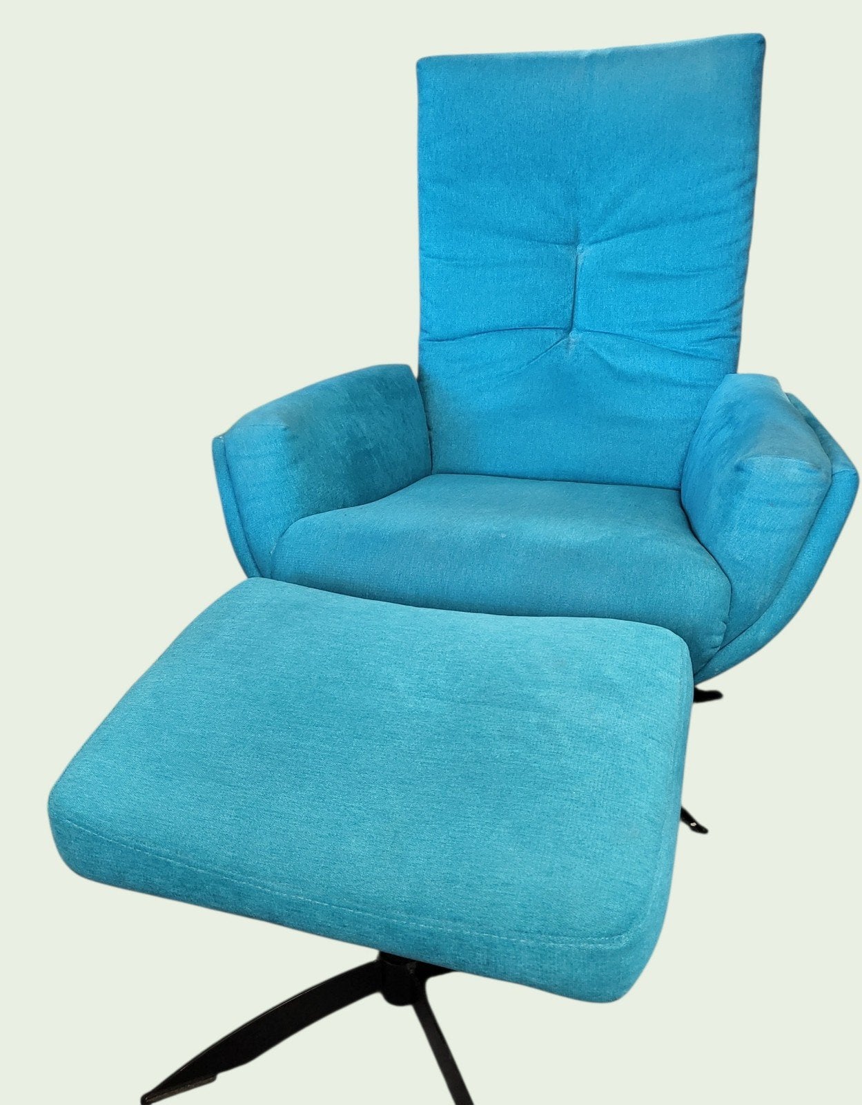 Comfortabele fauteuil met voetenbank - Turquoise, Huis en Inrichting, Ophalen, Modern, Comfortabel, Gebruikt, Blauw