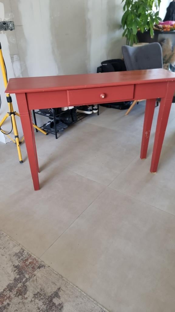 Steenrood bijzettafeltje / tekentafeltje / sidetable, Ophalen, Gebruikt, 100 tot 150 cm, Vintage, Landelijk