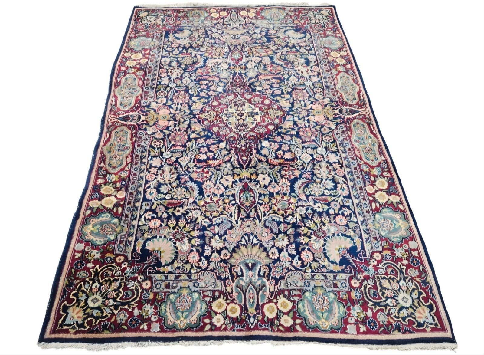 Handmade Persian Isfahan carpet medallion blue 122x185cm, Gebruikt, Crème, 150 tot 200 cm, 200 cm of meer
