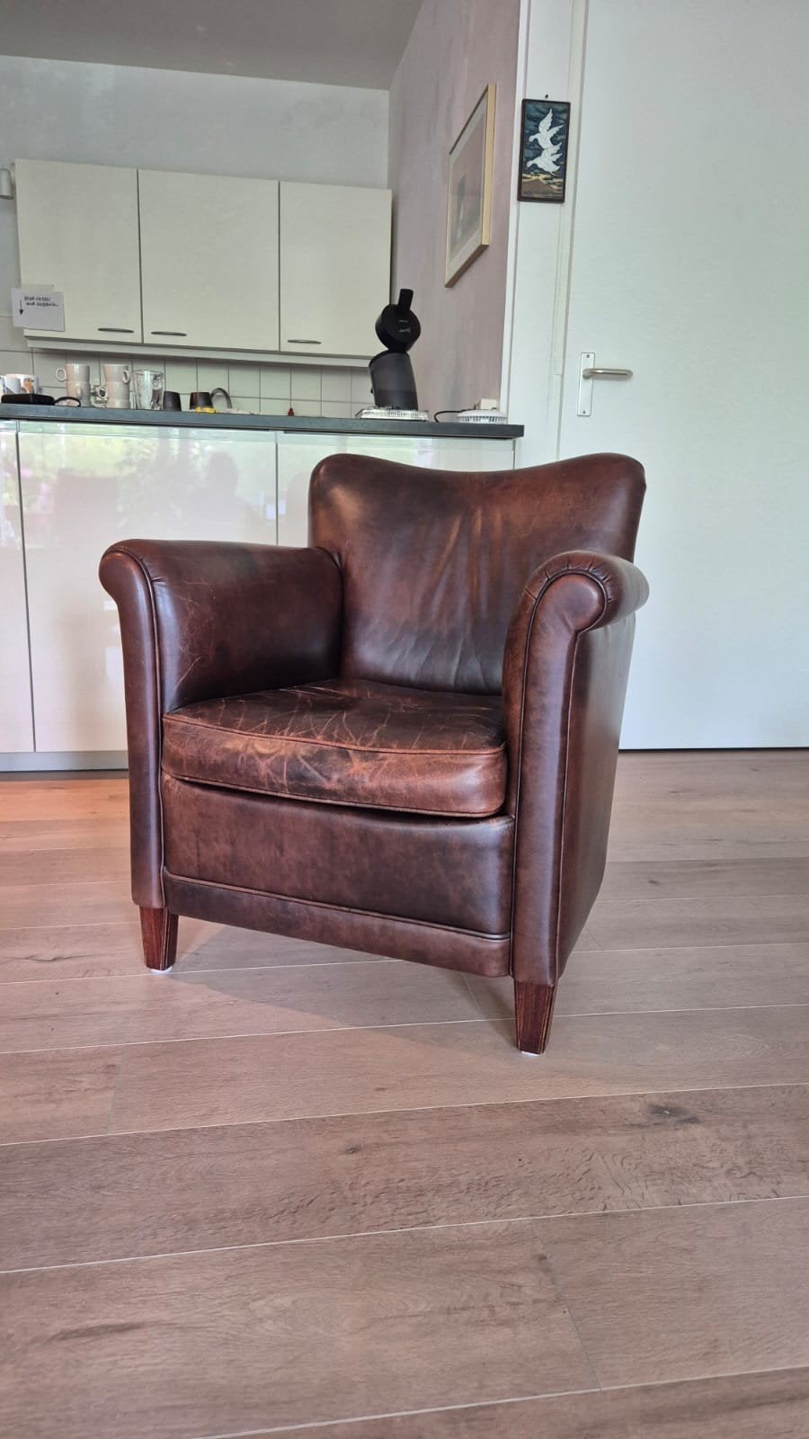 Echt lederen clubfauteuil - perfect voor kleinere mensen, Ophalen, 75 tot 100 cm