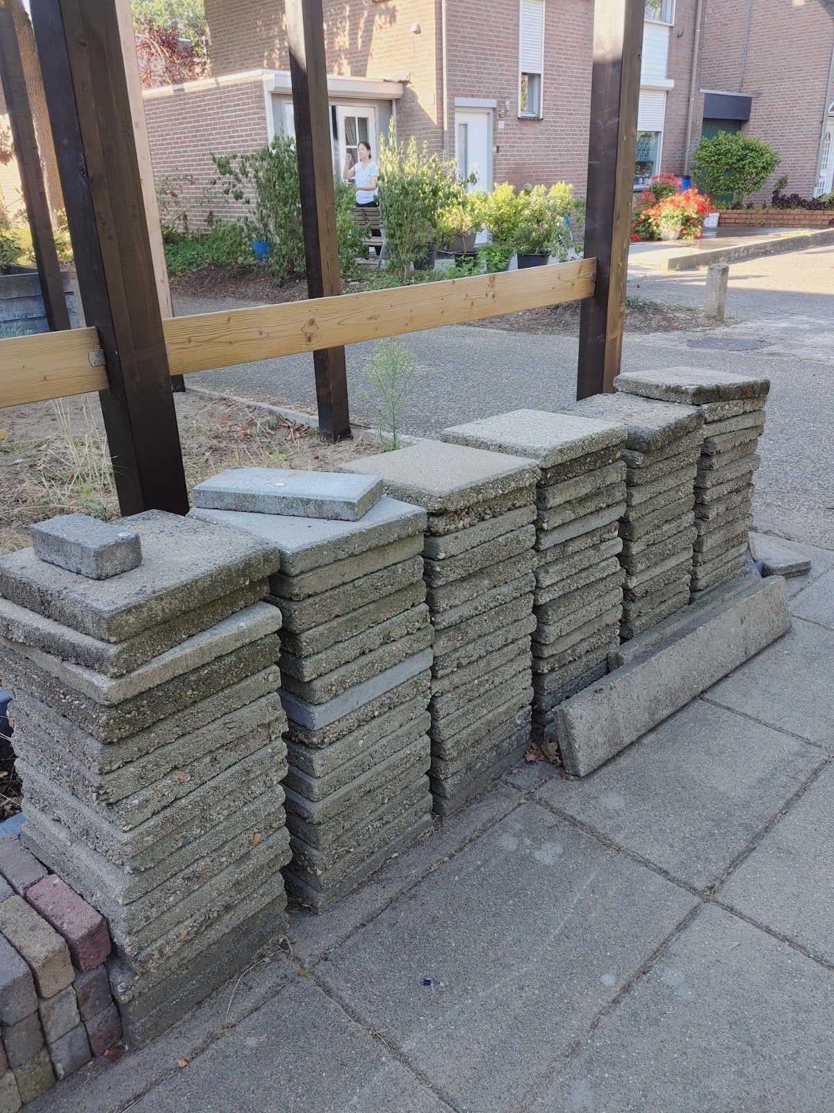 tegels, Ophalen, Gebruikt, Beton, Terrastegels