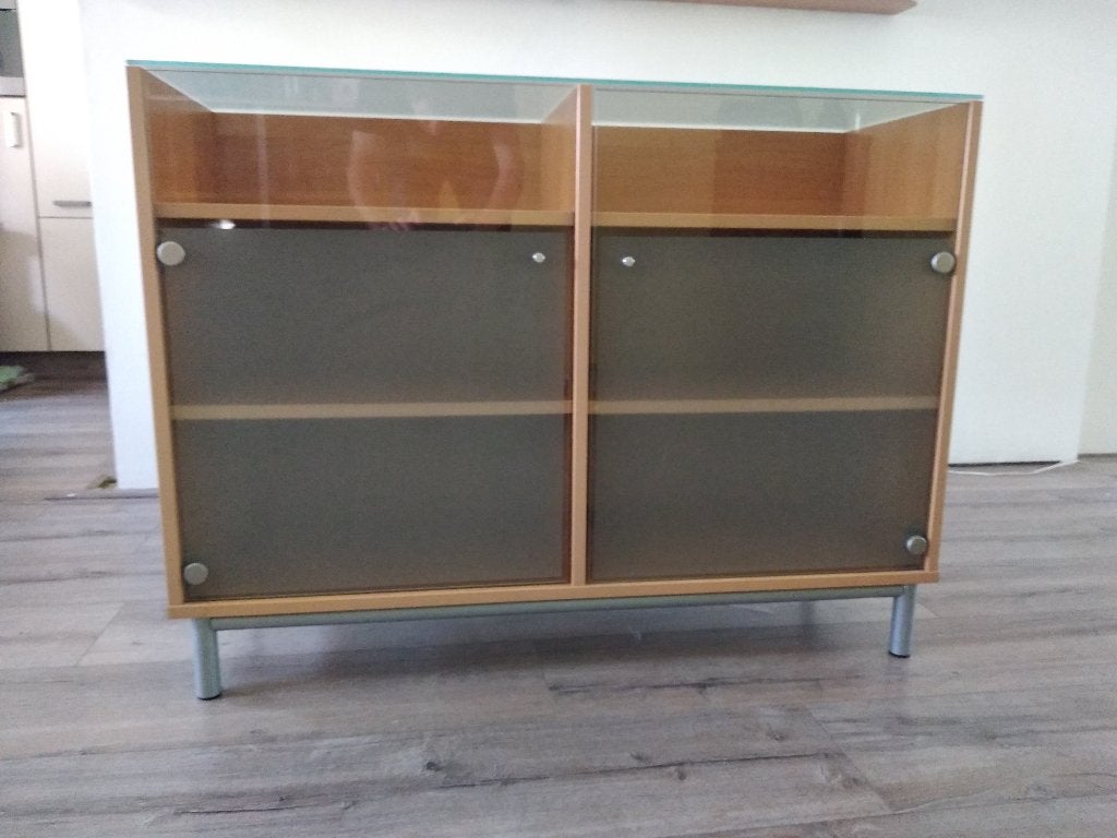 Vintage IKEA Eksjö dressoir / TV-meubel – Beuken met matglas, Ophalen, 100 tot 150 cm, Zo goed als nieuw, Metaal