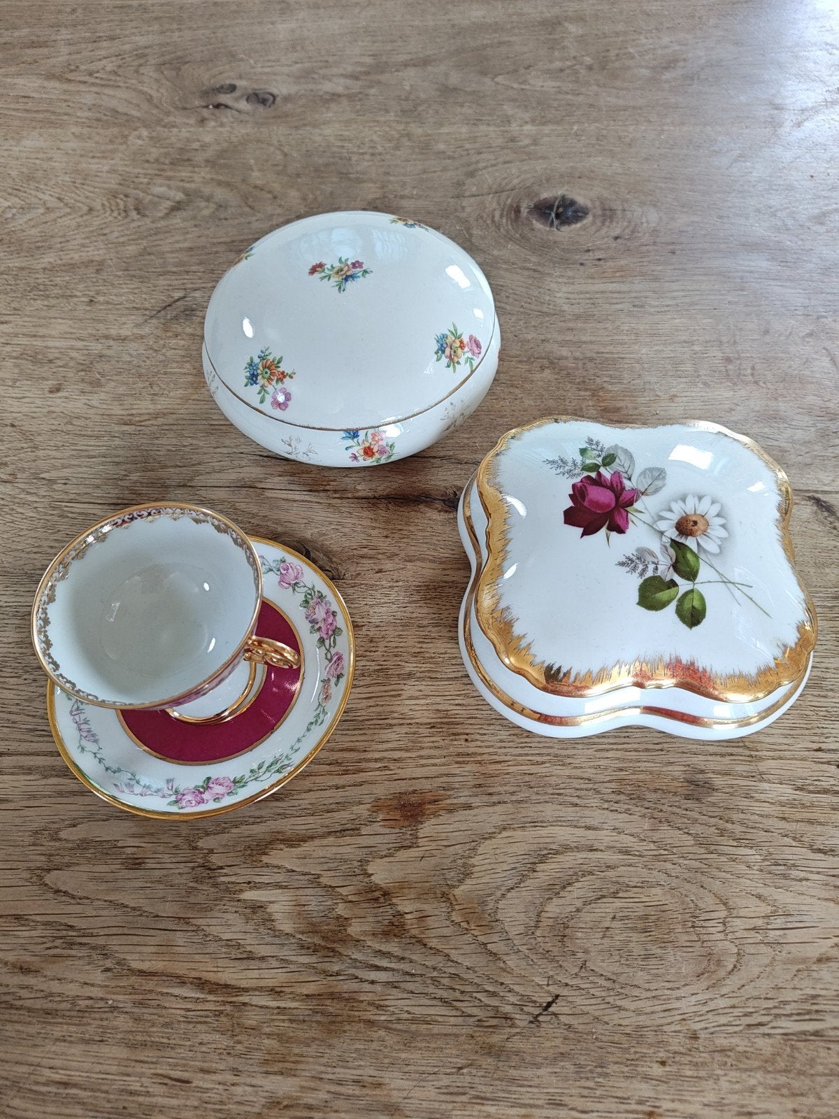 Limoges Porselein Set: Kopje, Schoteltje & Doosjes, Antiek en Kunst, Ophalen of Verzenden