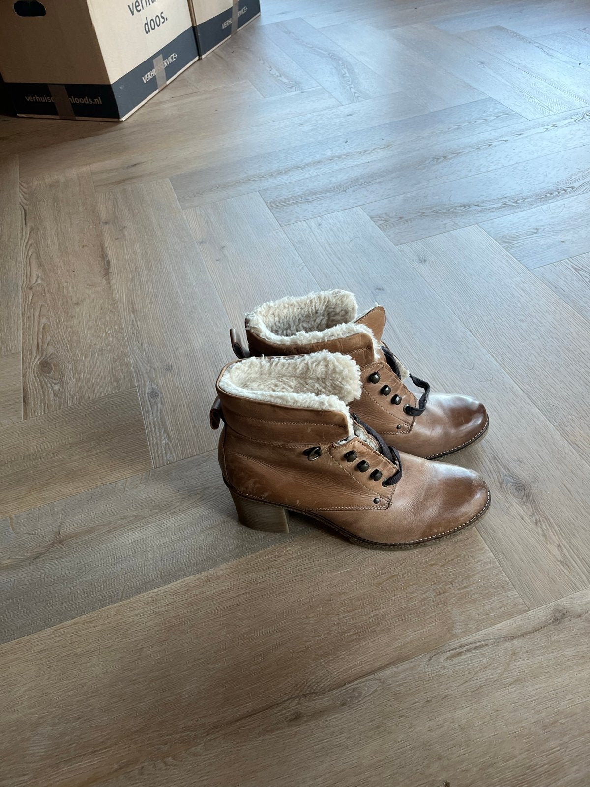 Hush Puppies leren enkellaarzen met bontvoering, maat 42, Ophalen, Gedragen, Bruin, Lage of Enkellaarzen