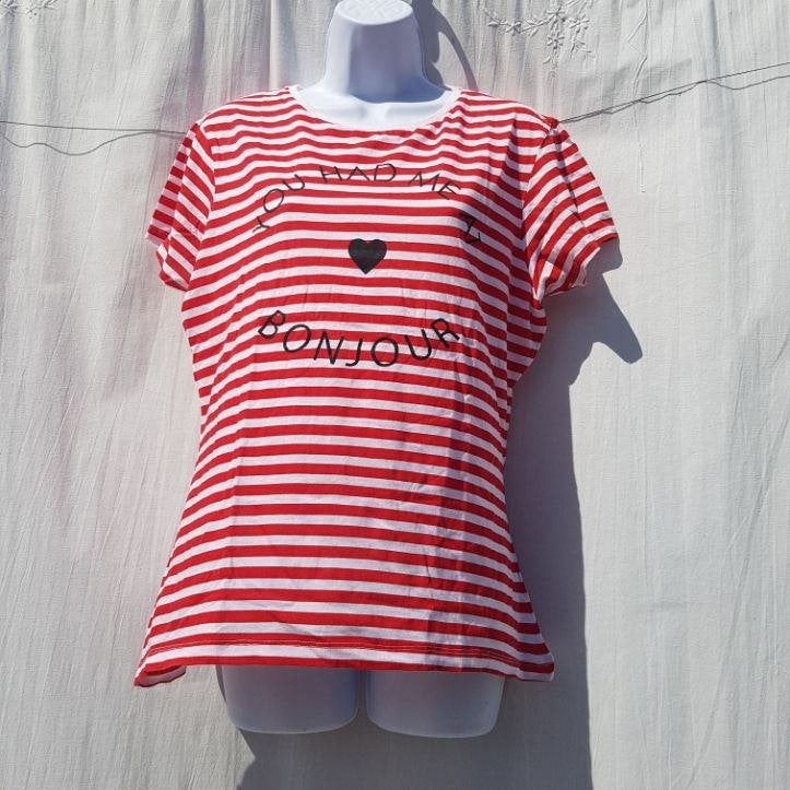 Rood wit gestreept dames shirt. Mt 44. Katoen., ., Maat 42/44 (L), Ophalen of Verzenden, Zo goed als nieuw
