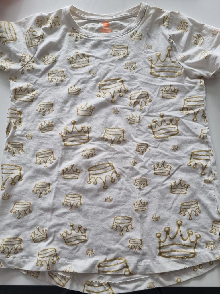 T-shirt koningsdag maat 158-164 wit met kroontjes, Meisje, Ophalen of Verzenden, Zo goed als nieuw, Shirt of Longsleeve