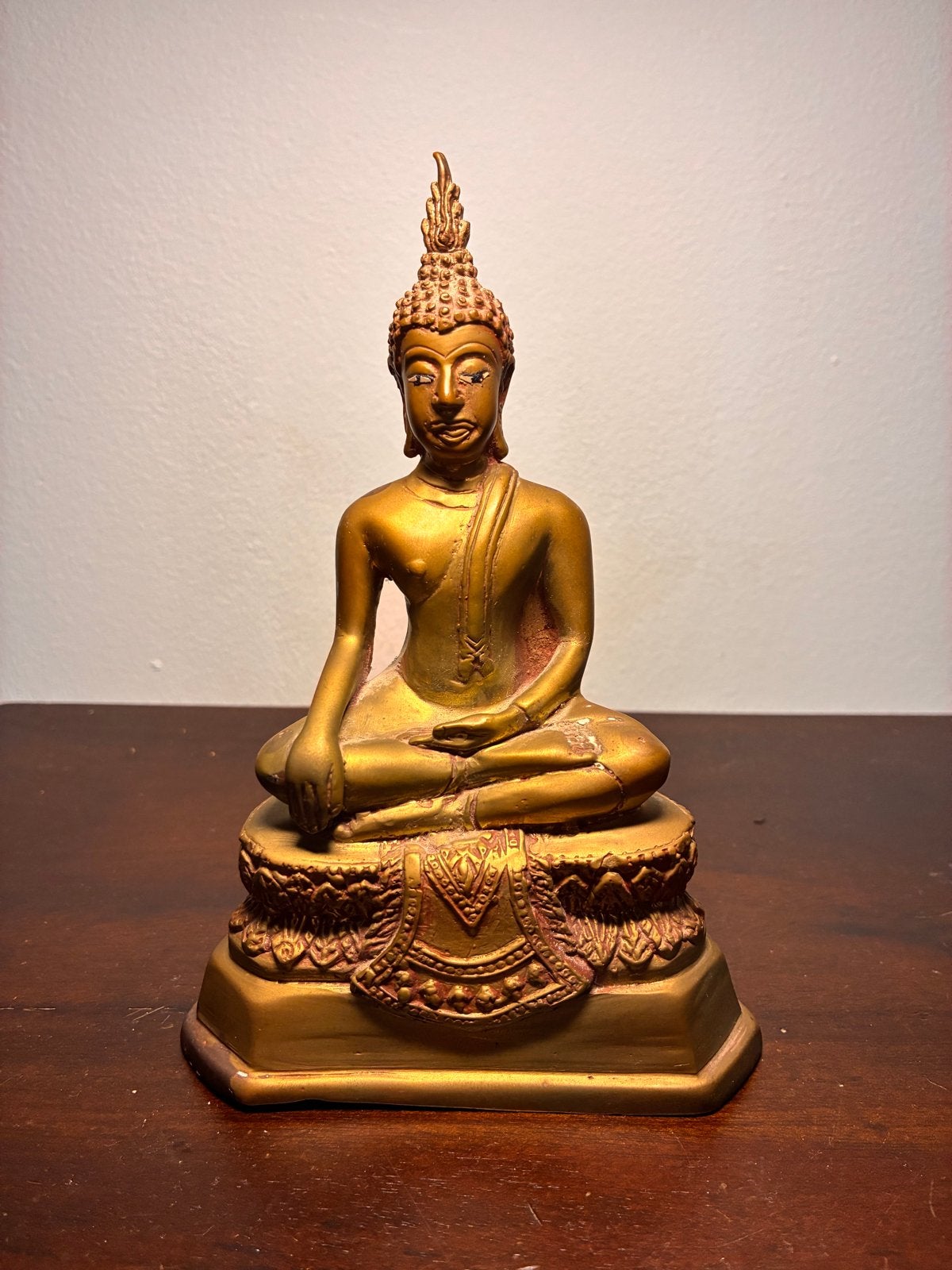 Vintage Thaise Boeddha van brons met goudkleurige afwerking, Ophalen of Verzenden, Goud, Gouden accenten, Metaal
