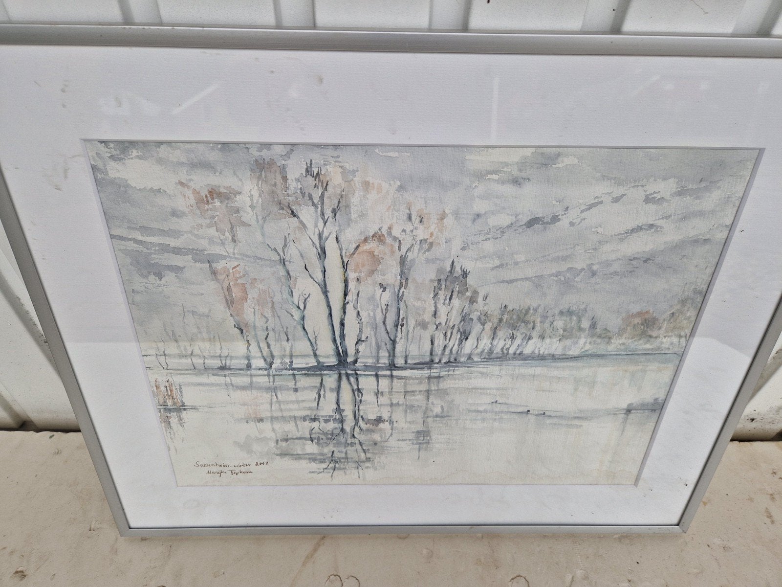 Aquarel Landschap Sassenheim Winter 2003 Gesigneerd