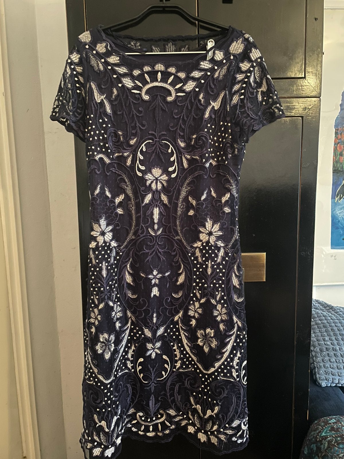 Phase Eight jurk maat 42 donkerblauw met zilvergrijs., Ophalen of Verzenden, Zo goed als nieuw, Maat 42/44 (L), Blauw