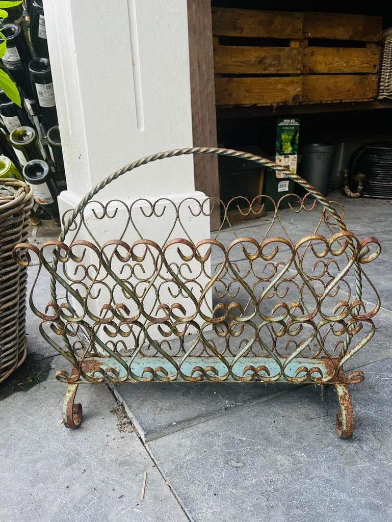 Vintage lektuurbak, metaal. Turquoise, Ophalen of Verzenden