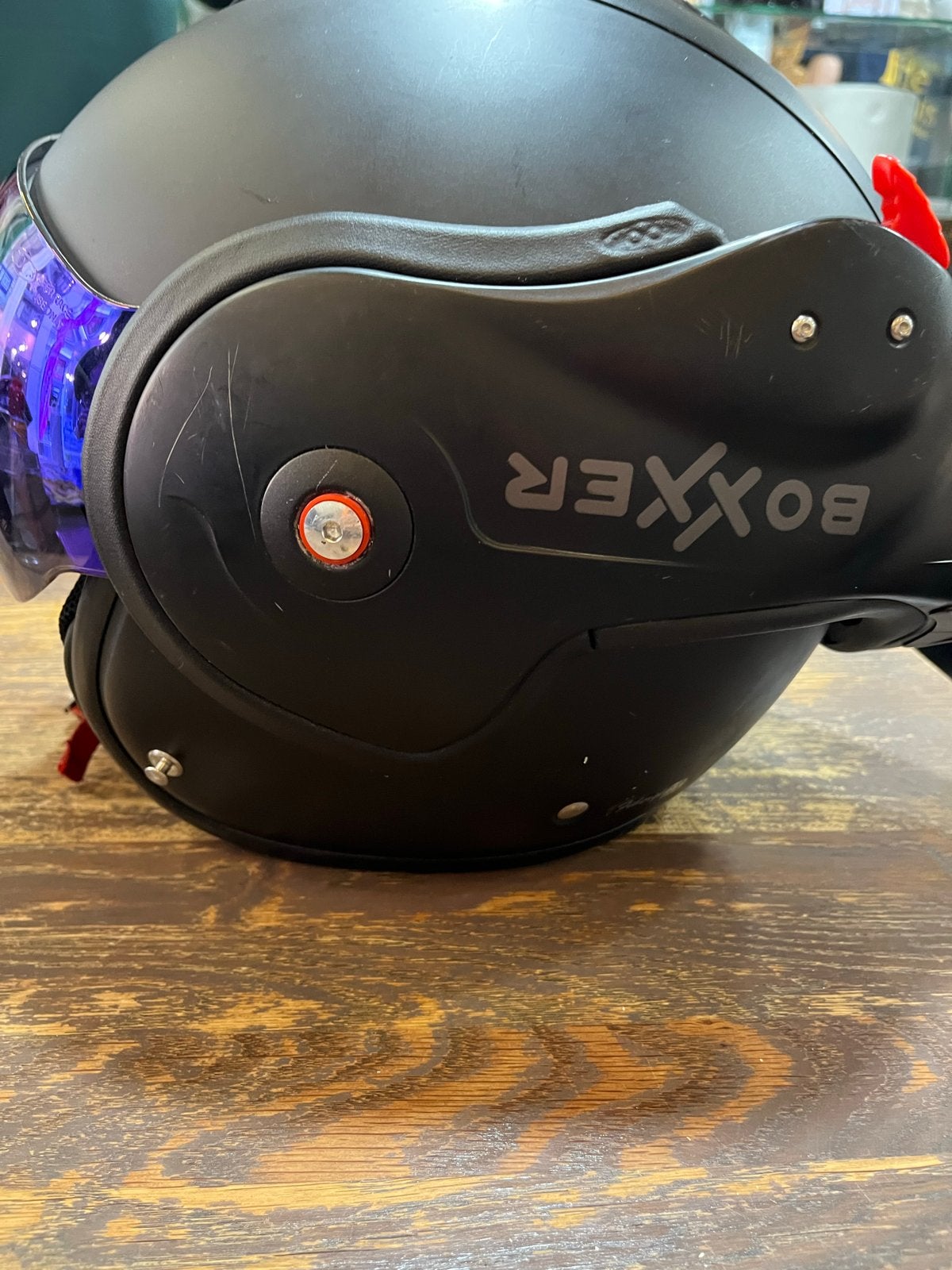 ROOF Boxxer Helm - Mat Zwart met Blauw Vizier, Heren, Jethelm, L, Tweedehands