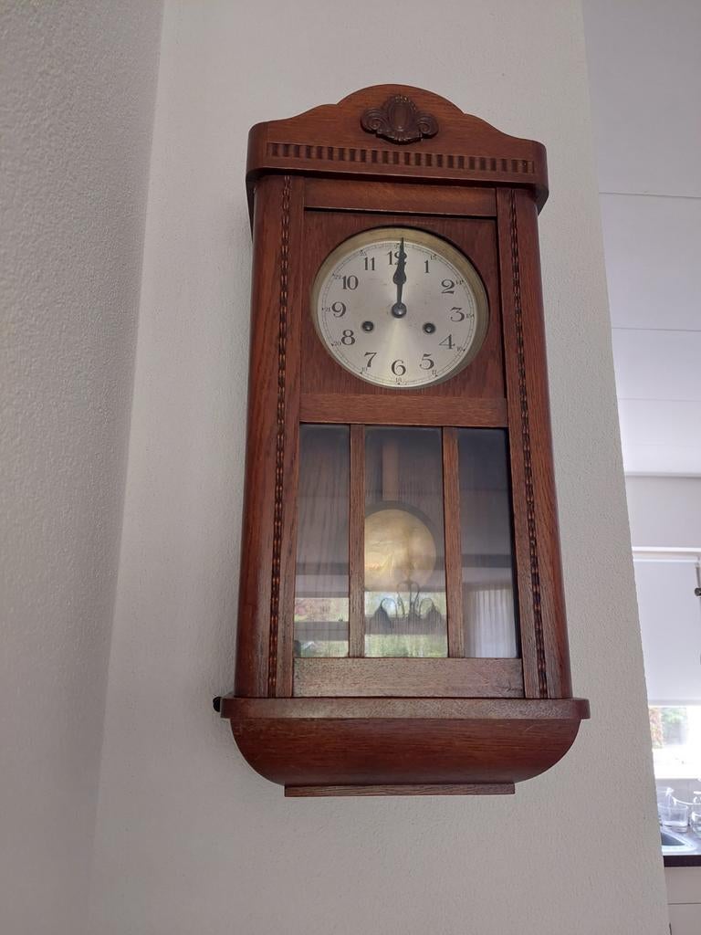 Antieke houten wandklok - Prachtig uurwerk, Ophalen of Verzenden