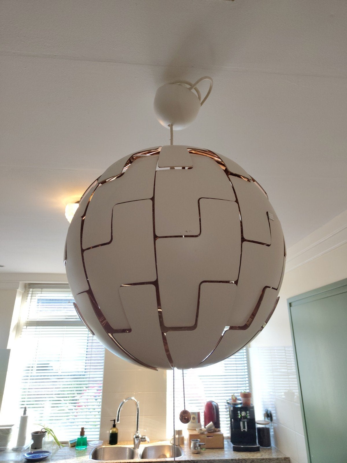 IKEA PS 2014 Uitschuifbare Hanglamp wit/koper - Grote Varian, Ophalen, E27 (groot), Modern, Scandinavisch, Speels, Kunststof