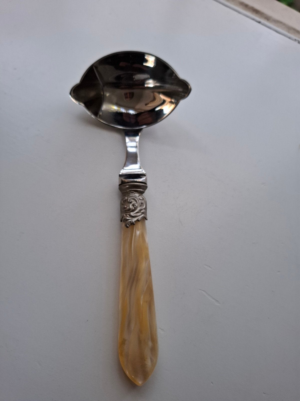 Barok juslepel, sauslepel, Parelmoer Look handvat RVS, Ophalen of Verzenden, Zo goed als nieuw, Los bestek, Overige typen